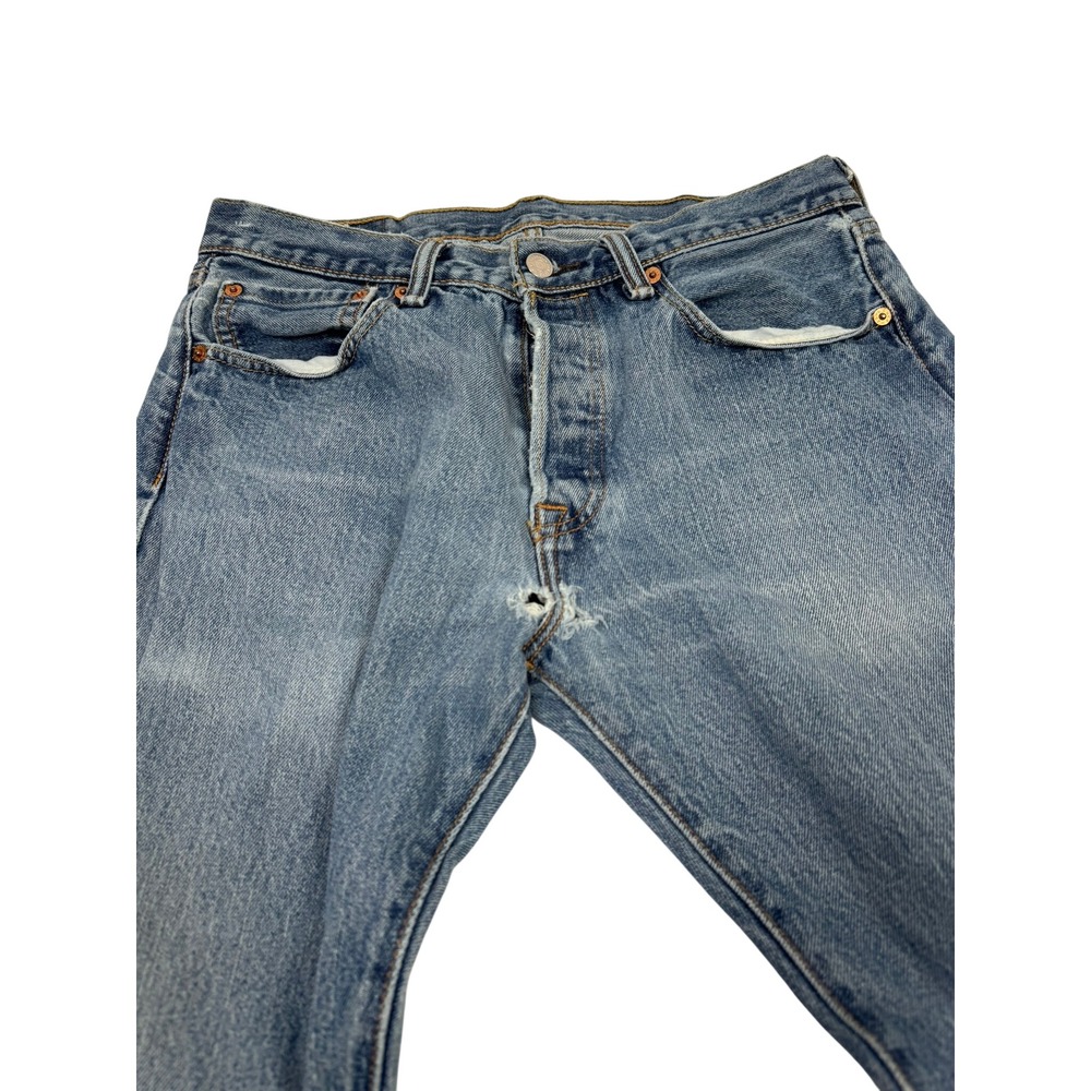Vintage Levi 501 Jeans 1990s Mens 31x32 Blue Denim Button Fly Distressed - Picture 4 of 7